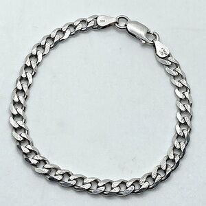 Vtg Sterling Textured Woodgrain Design Solid Cuban Link Bracelet 7.5” / 6mm